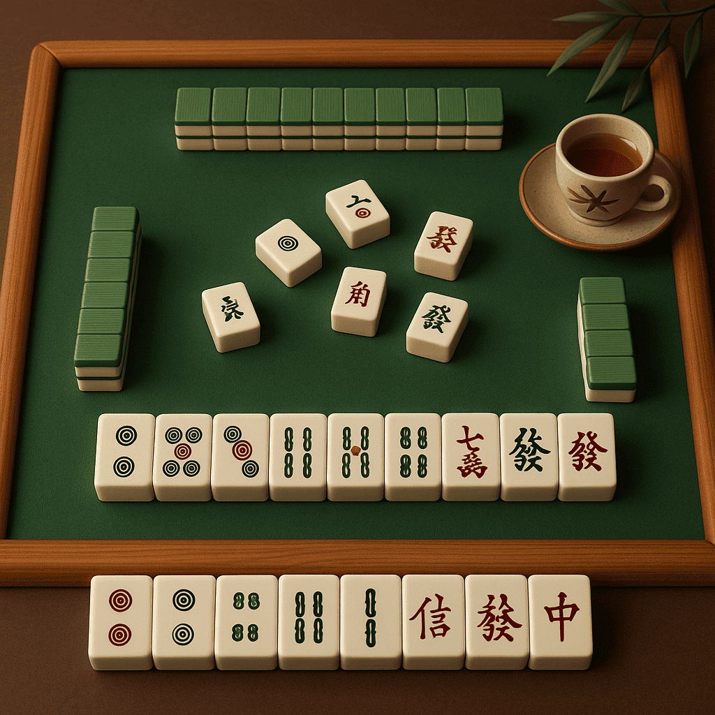 Mahjong tile set with green felt background – what is mahjong game