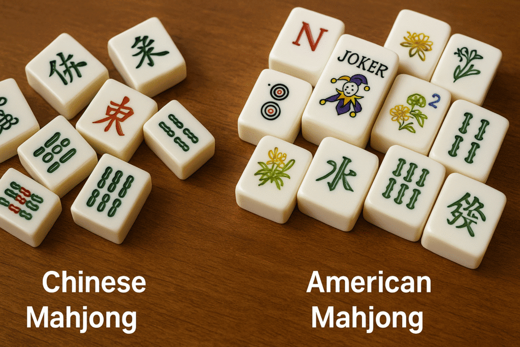 Chinese Mahjong vs American Mahjong tiles side by side