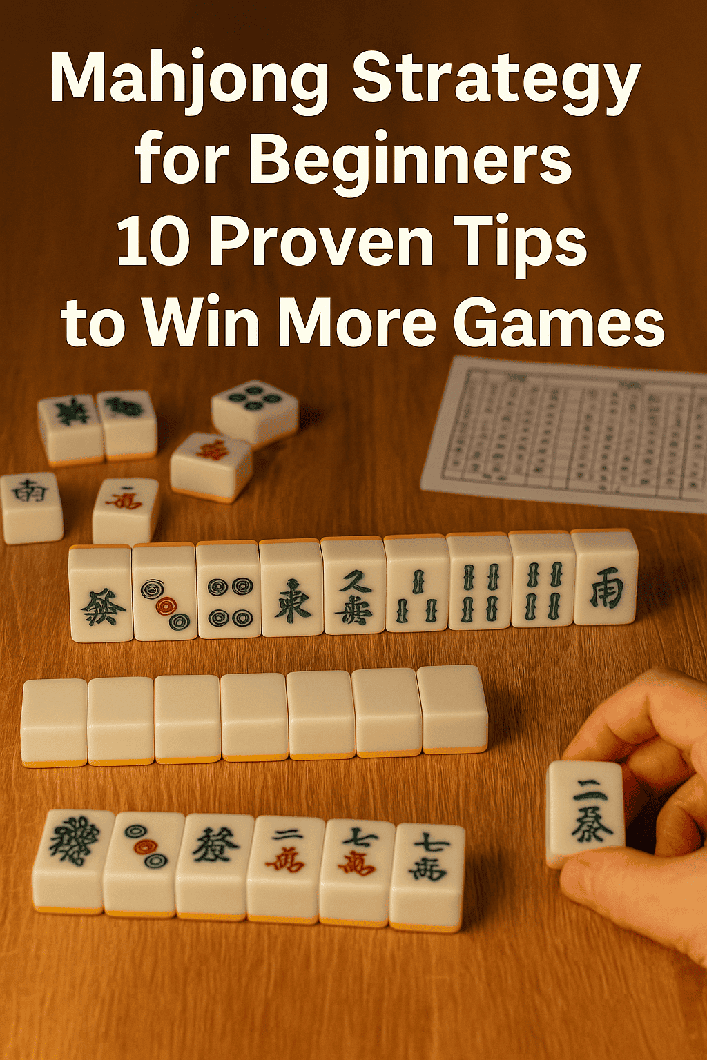 Mahjong strategy visual with tiles, melds and player thinking